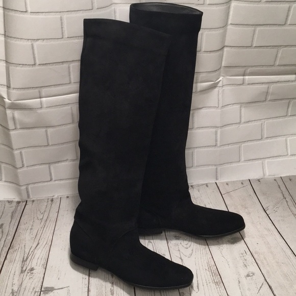 Michel Perry suede boots Black knee high Italy 6.5 - Picture 2 of 8